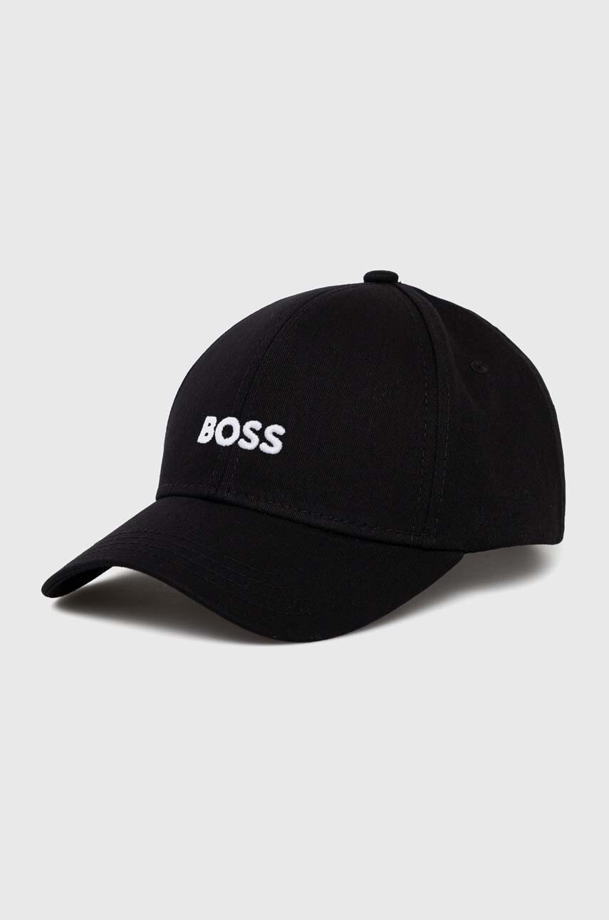 

Памучна шапка с козирка BOSS в черно с апликация, Черен