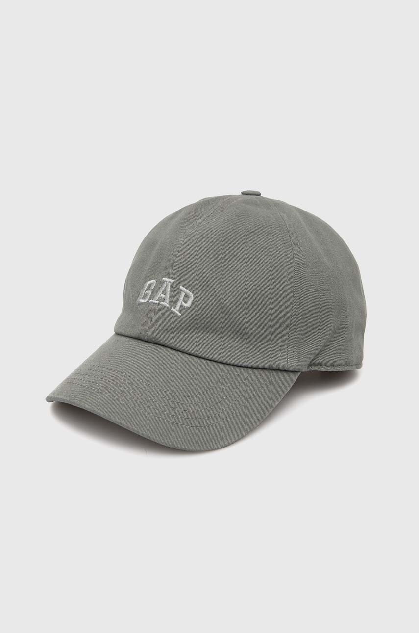 

Памучна шапка с козирка GAP в сиво с изчистен дизайн, Сив