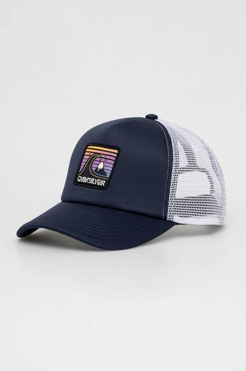 

Шапка с козирка Quiksilver в тъмносиньо с десен, Тъмносин