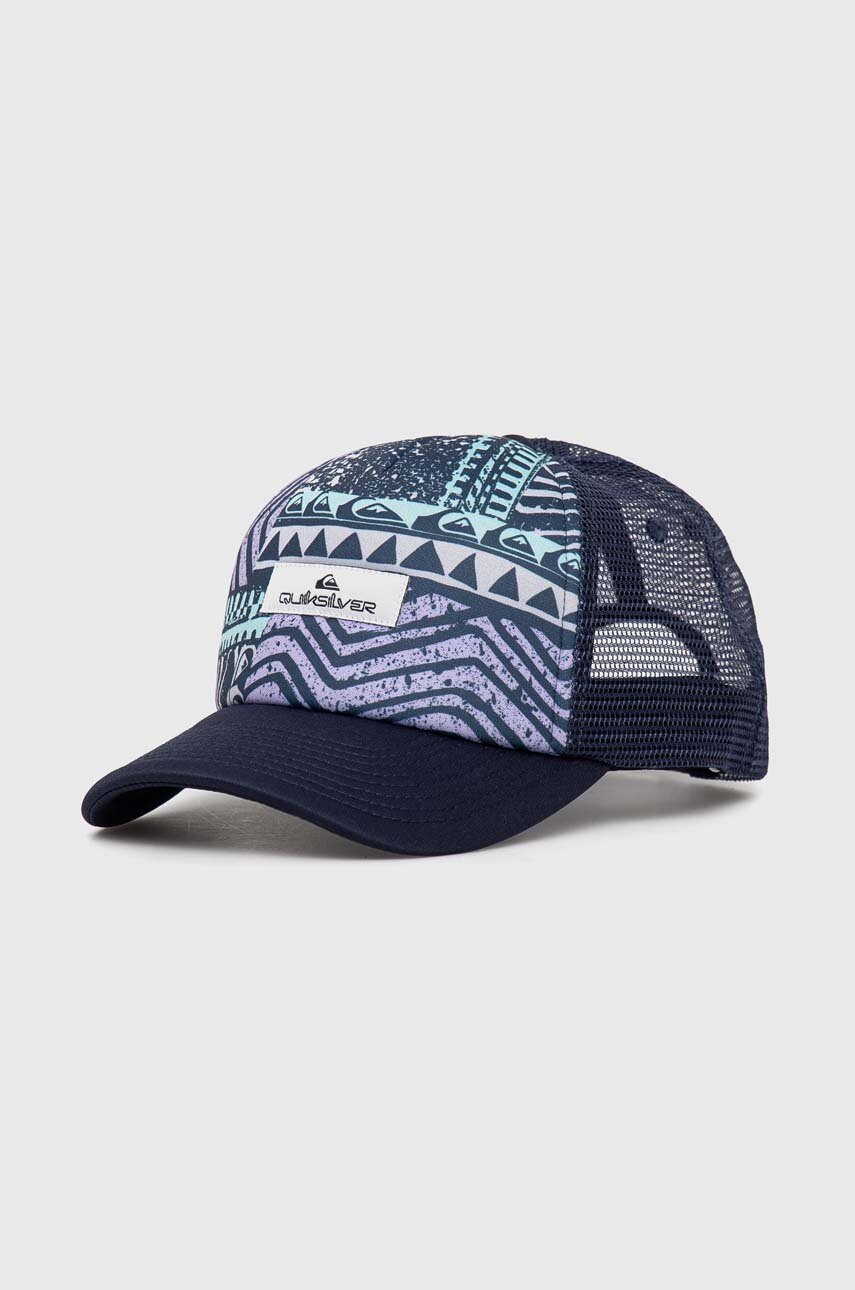 

Шапка с козирка Quiksilver в тъмносиньо с десен, Тъмносин