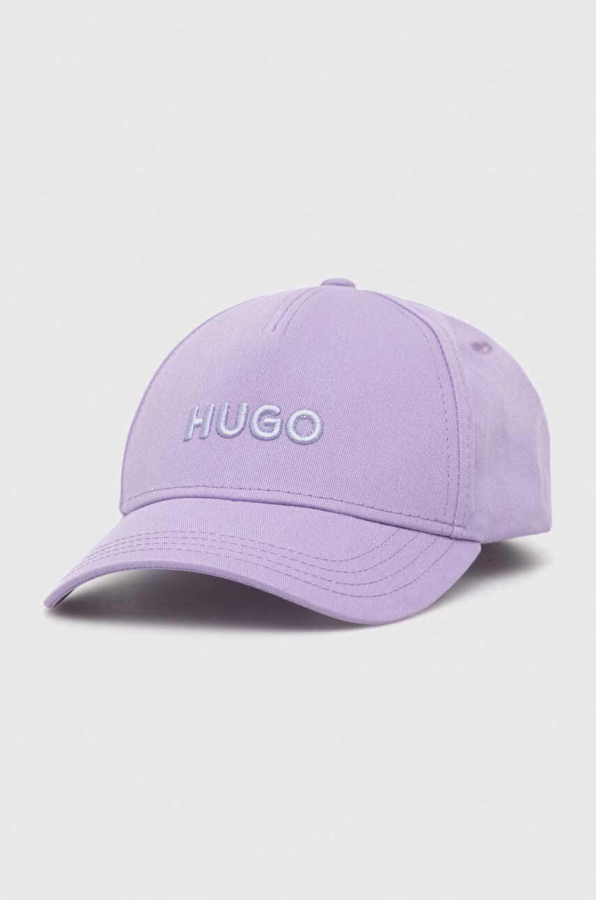 Levně Bavlněná baseballová čepice HUGO fialová barva, s aplikací