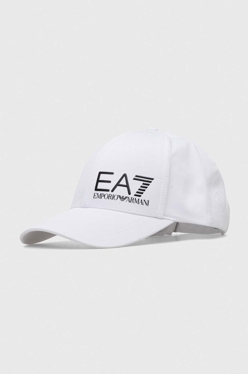 

Хлопковая кепка EA7 Emporio Armani цвет белый с принтом