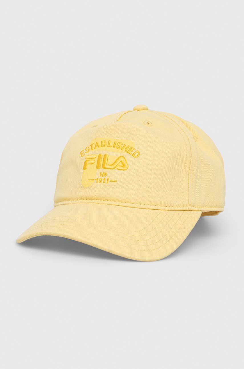 Bavlněná baseballová čepice Fila žlutá barva, s aplikací - žlutá -  100 % Bavlna