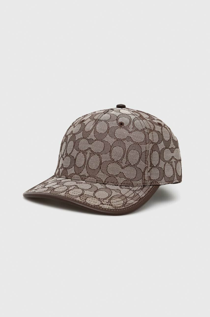 

Шапка с козирка Coach в кафяво с десен, Кафяв