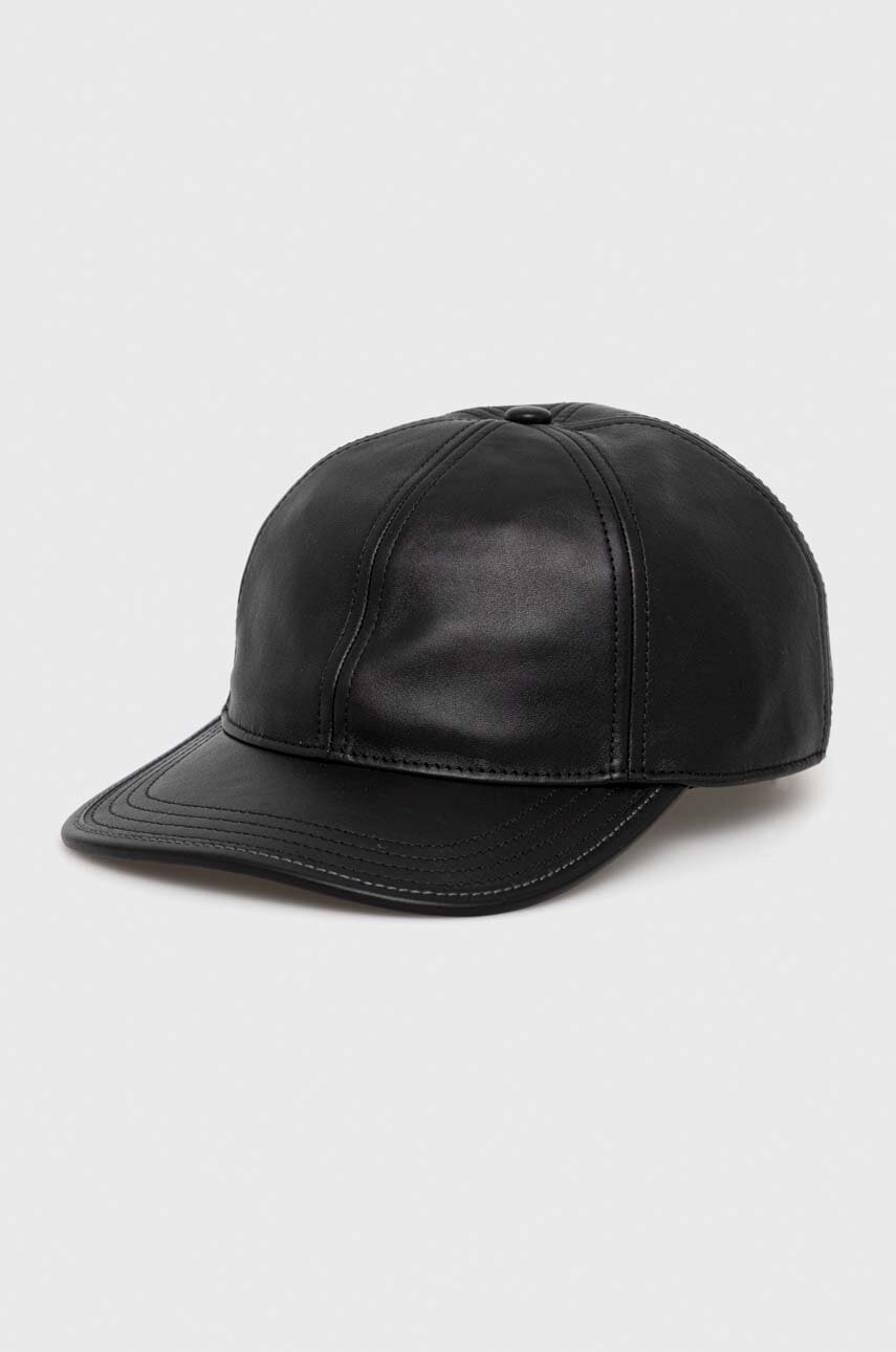 Coach capac din piele culoarea negru, neted