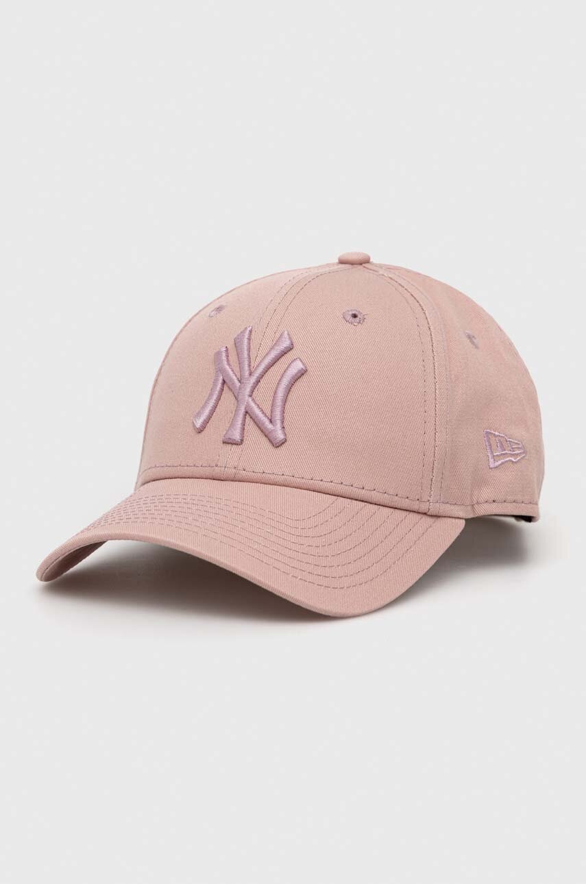 

Памучна шапка с козирка New Era в розово с изчистен дизайн NEW YORK YANKEES, Розов