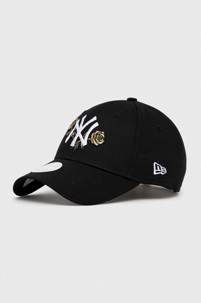 

Бавовняна бейсболка New Era колір чорний з аплікацією NEW YORK YANKEES