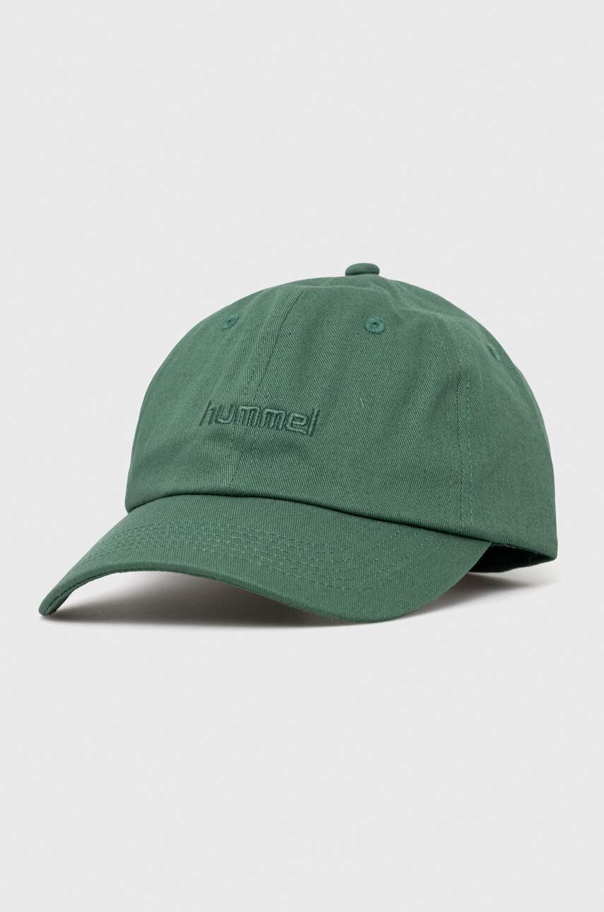 Hummel șapcă de baseball din bumbac culoarea verde, neted