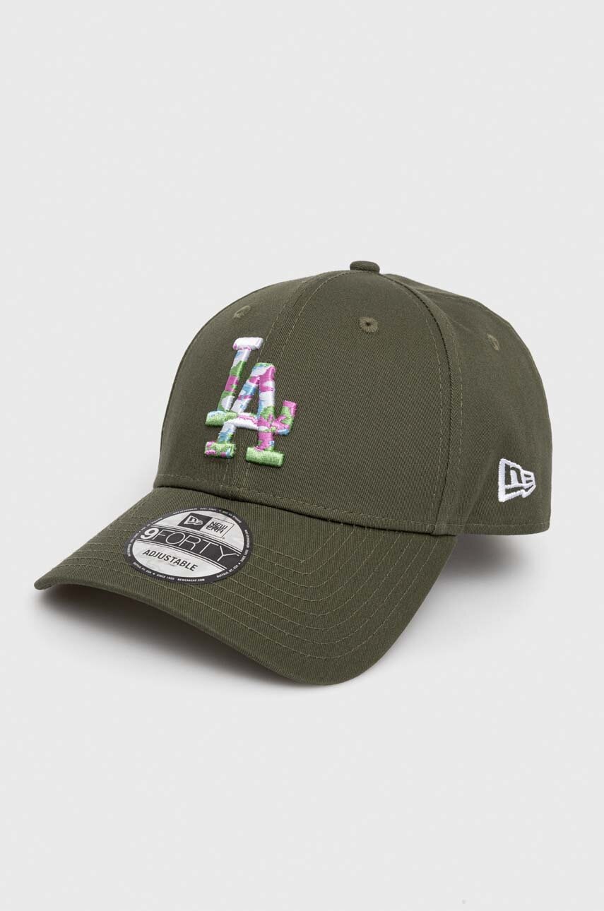 New era șapcă de baseball din bumbac culoarea verde, cu imprimeu, los angeles dodgers