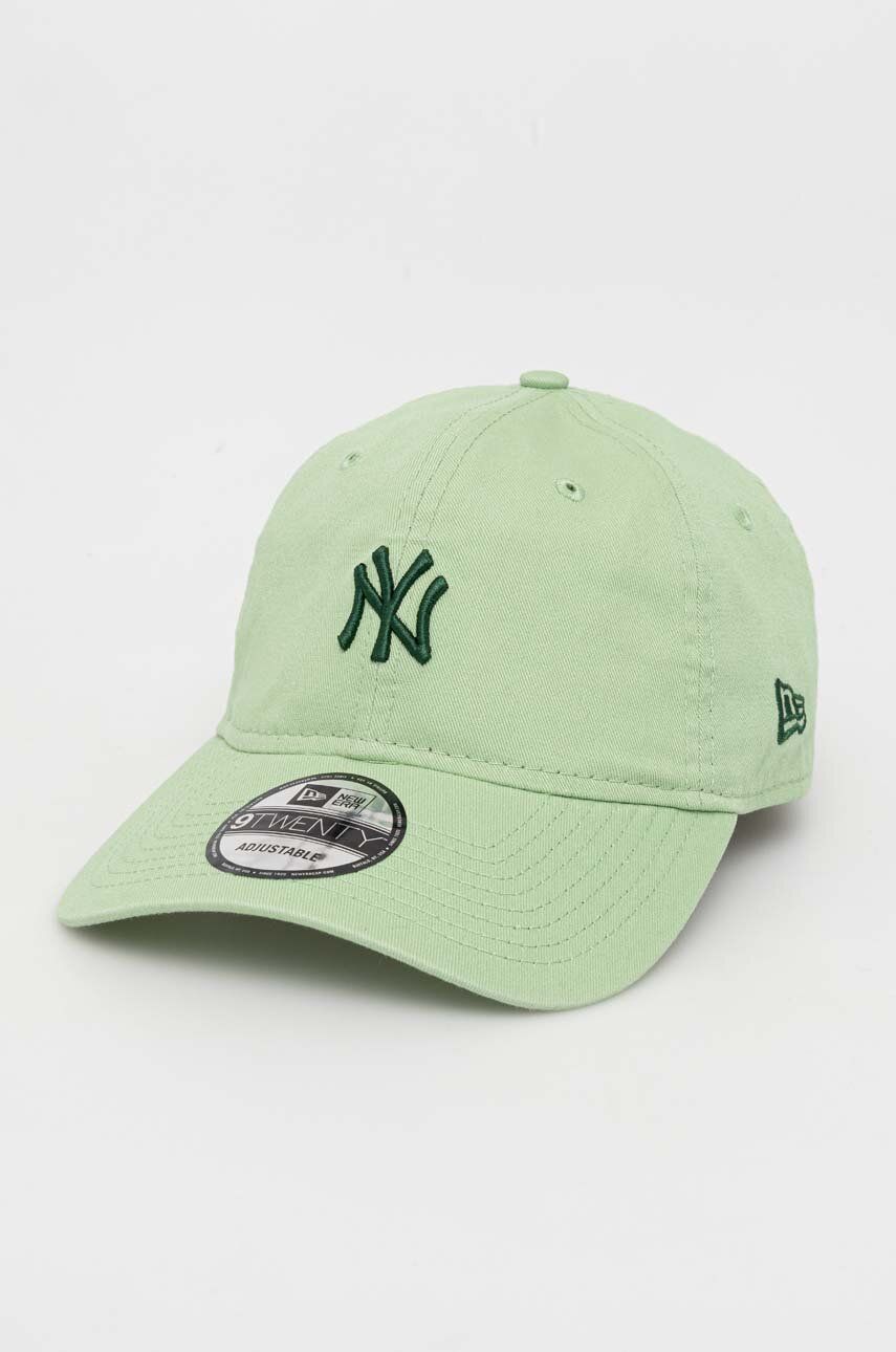 Bavlněná baseballová čepice New Era zelená barva, s aplikací, NEW YORK YANKEES - zelená -  100 