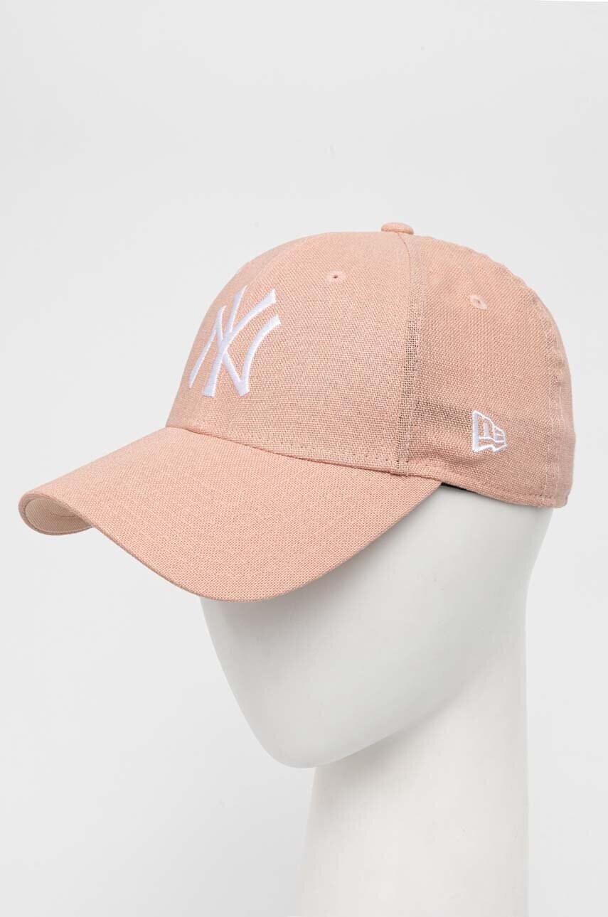 

Кепка з домішкою льону New Era колір рожевий з аплікацією NEW YORK YANKEES
