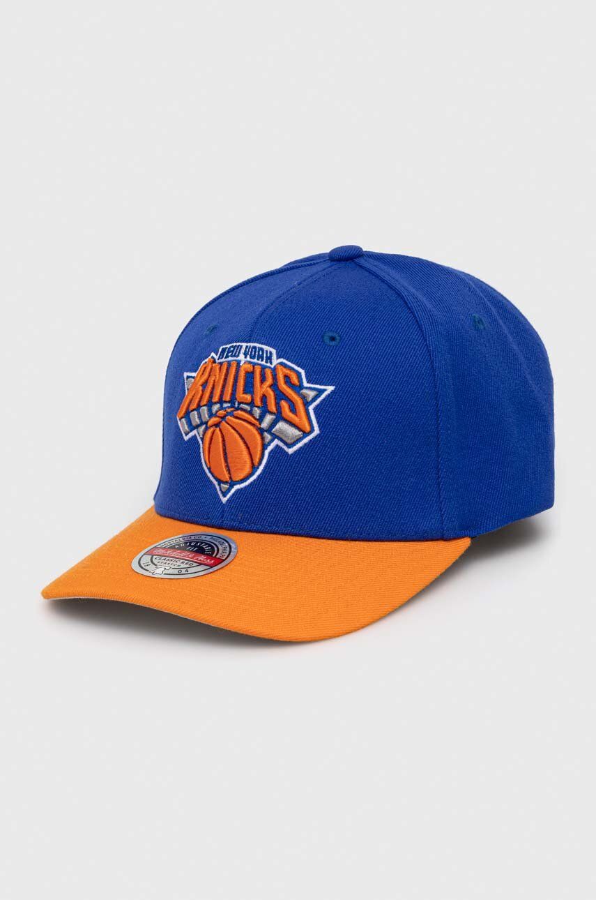 Čepice s vlněnou směsí Mitchell&Ness New York Knicks s aplikací - modrá -  82 % Akryl