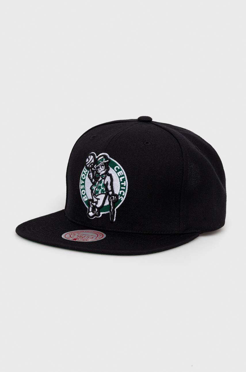 Čepice s vlněnou směsí Mitchell&Ness Boson Celtics černá barva, s aplikací - černá -  85 % Akry