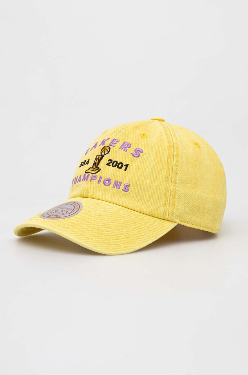 Mitchell&Ness șapcă de baseball din bumbac Los Angeles Lakers culoarea galben, cu imprimeu