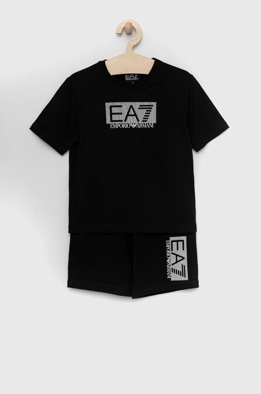 

Детски памучен комплект EA7 Emporio Armani в черно, Черен
