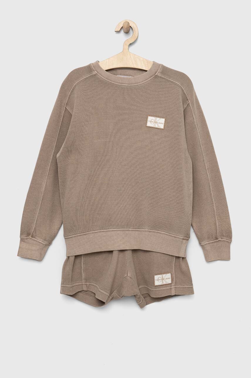

Детски памучен комплект Calvin Klein Jeans в кафяво, Кафяв