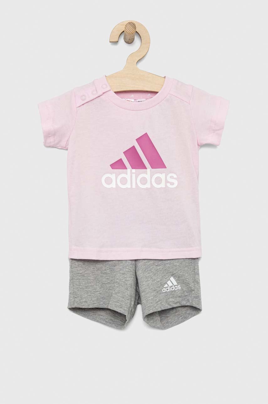 Levně Dětská bavlněná souprava adidas I BL CO T růžová barva