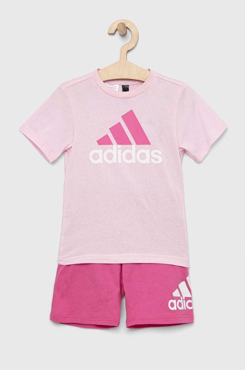 

Детски памучен комплект adidas LK BL CO T в розово, Розов