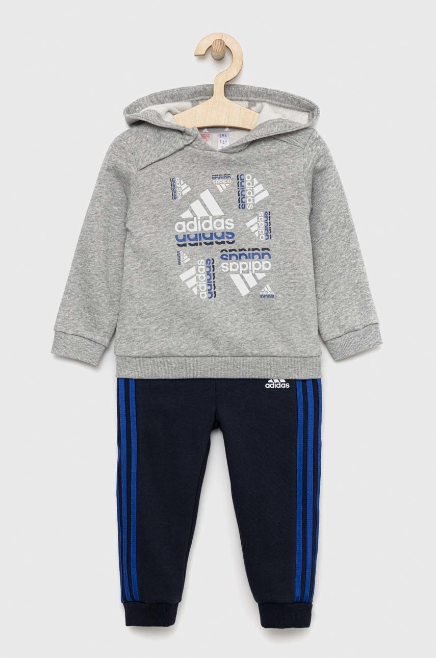 Levně Dětská tepláková souprava adidas I BLUV FL šedá barva