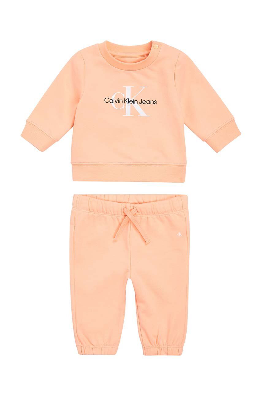 Dětská souprava Calvin Klein Jeans oranžová barva - oranžová -  95 % Bavlna