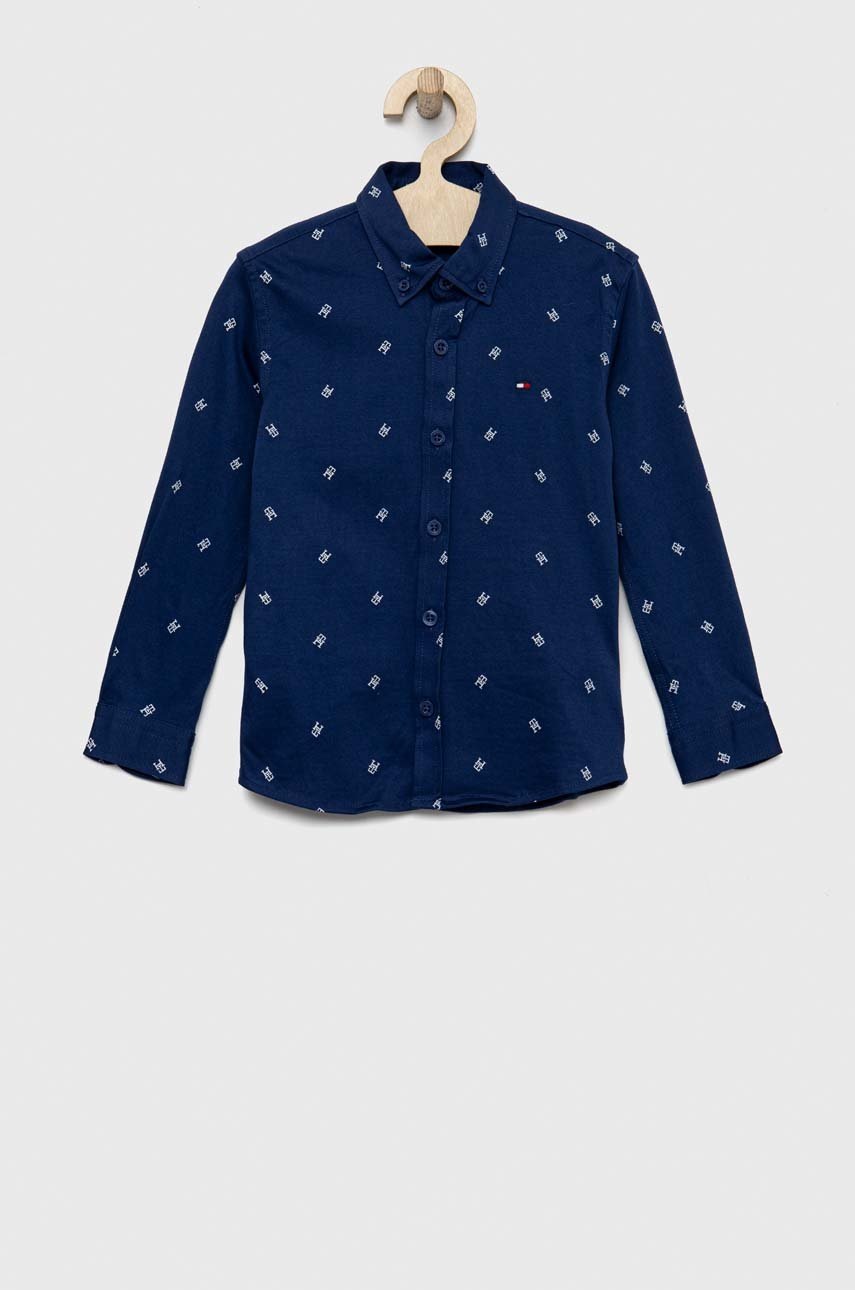

Детска памучна риза Tommy Hilfiger в тъмносиньо, Тъмносин