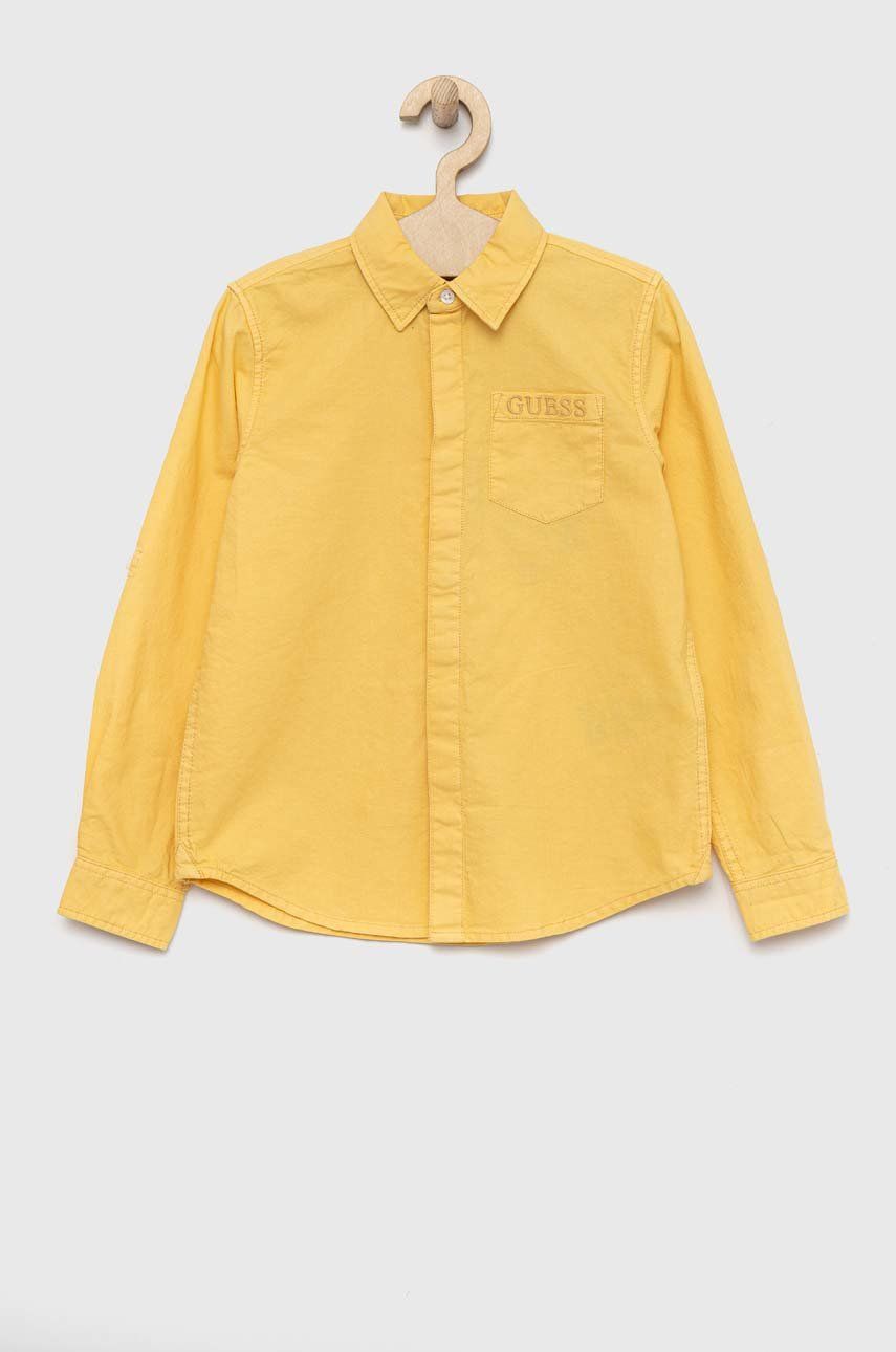 Dětská bavlněná košile Guess žlutá barva - žlutá -  100 % Bavlna