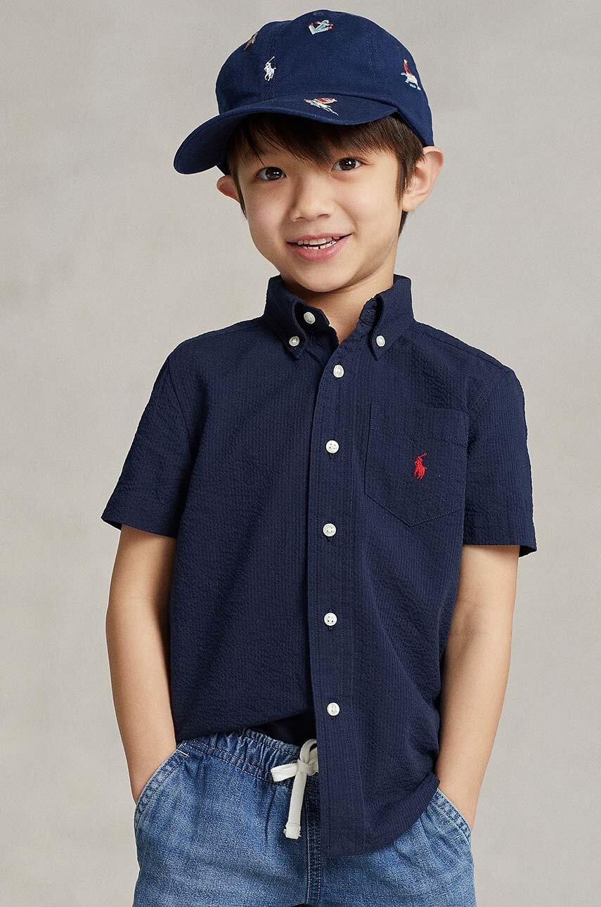 

Детская хлопковая рубашка Polo Ralph Lauren цвет синий