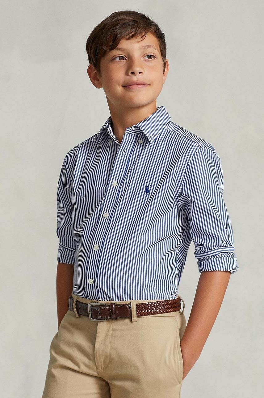 Levně Dětská bavlněná košile Polo Ralph Lauren tmavomodrá barva