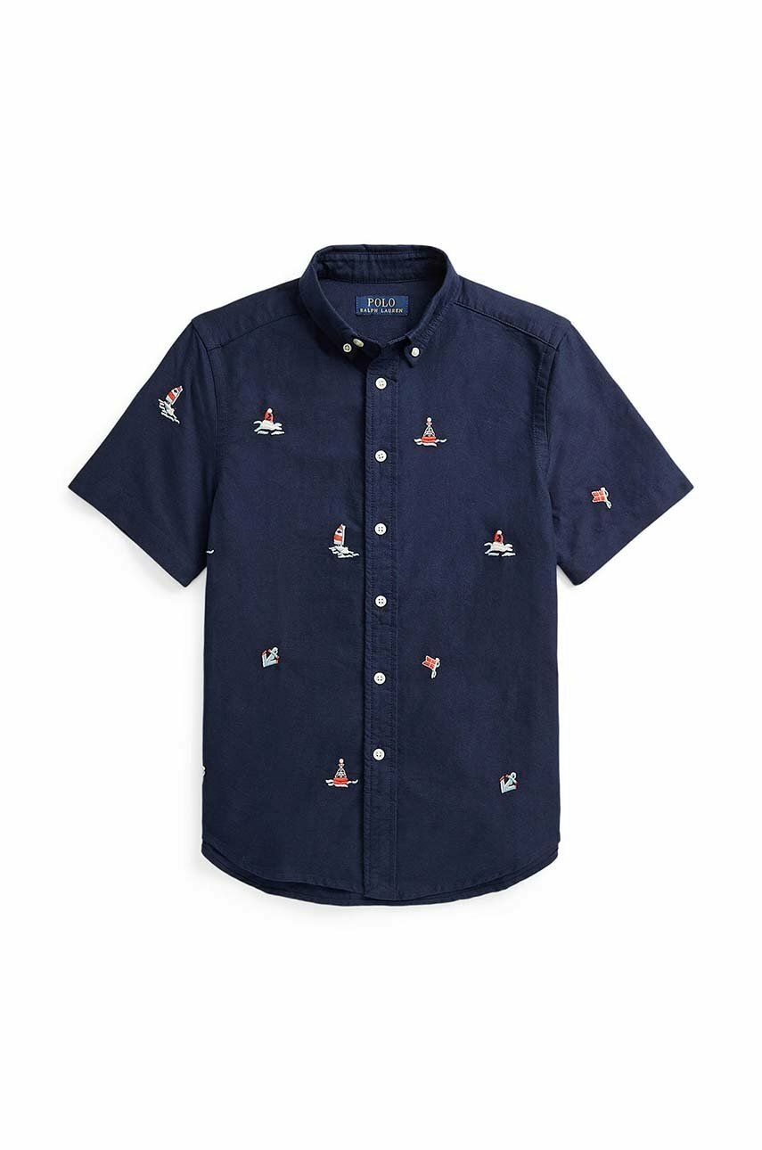Dětská bavlněná košile Polo Ralph Lauren tmavomodrá barva - námořnická modř -  100 % Bavlna