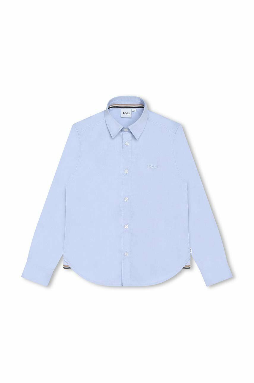 Dětská bavlněná košile BOSS - modrá -  100 % Bavlna