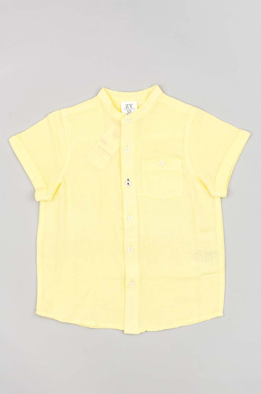 Dětská košile s příměsí lnu zippy žlutá barva - žlutá -  56 % Viskóza