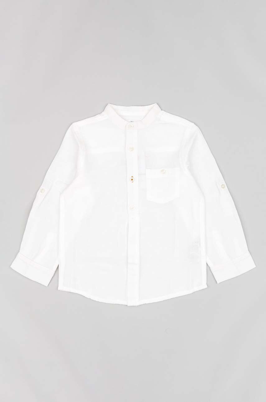 Levně Dětská košile s příměsí lnu zippy bílá barva