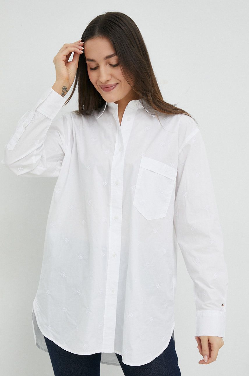 Košile Tommy Hilfiger bílá barva, relaxed, s klasickým límcem - bílá -  100 % Bavlna