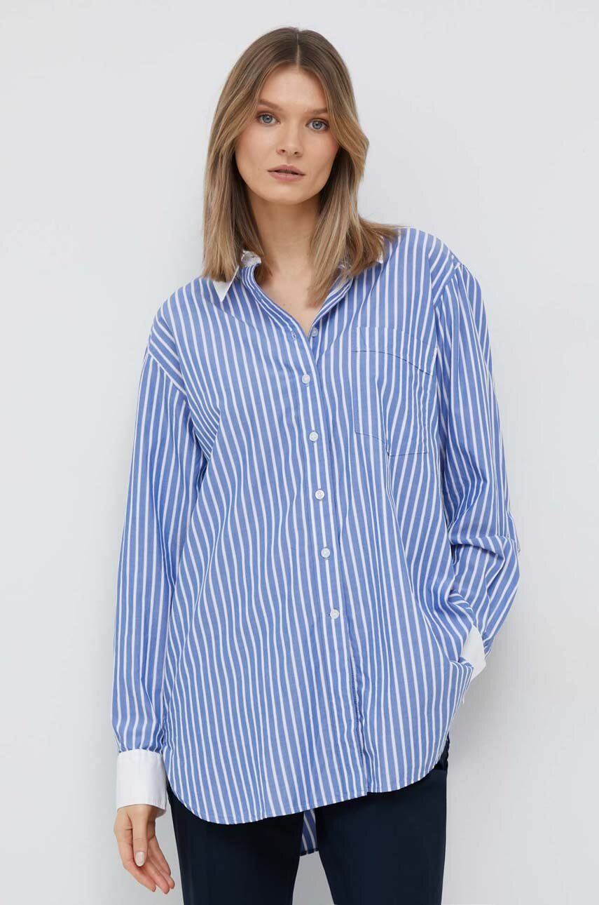 Košile Tommy Hilfiger dámská, relaxed, s klasickým límcem - modrá -  70 % Bavlna