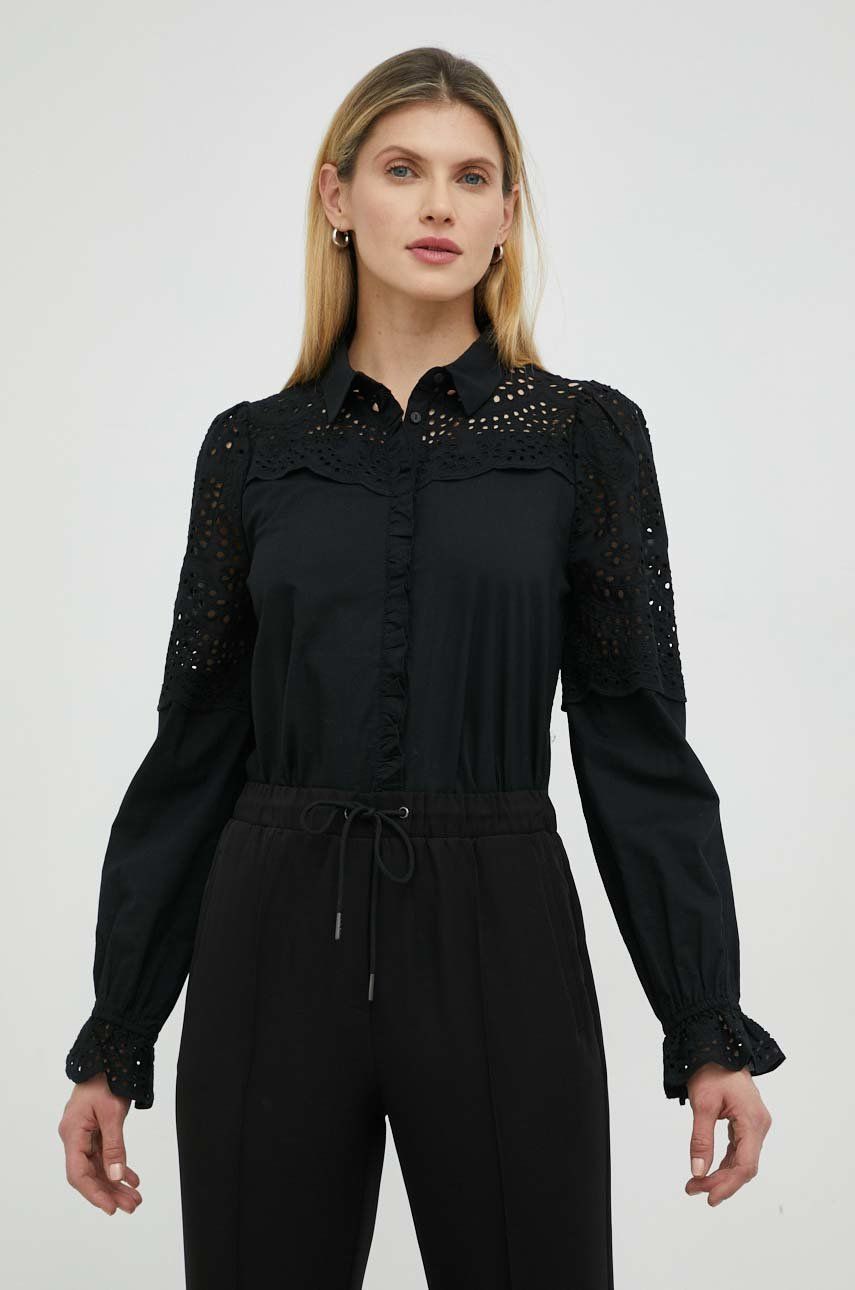 Bruuns Bazaar camasa din bumbac Sienna Robine femei, culoarea negru, cu guler clasic, regular