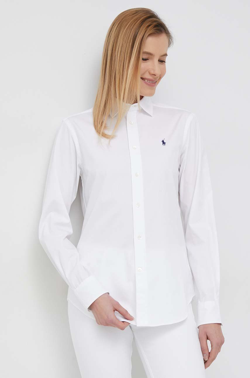 Levně Bavlněná košile Polo Ralph Lauren bílá barva, regular, s klasickým límcem, 211891376