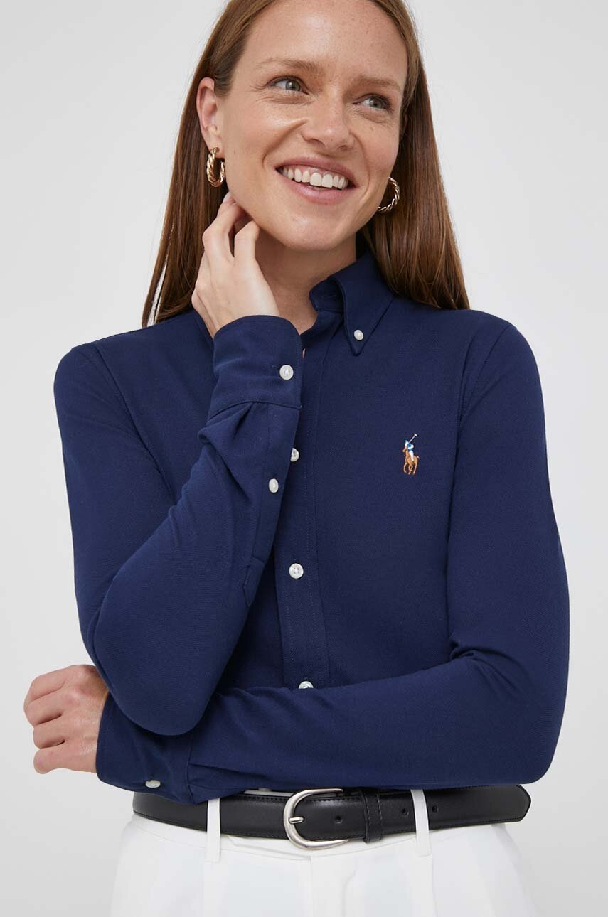 

Бавовняна сорочка Polo Ralph Lauren жіноча колір синій regular класичний комір