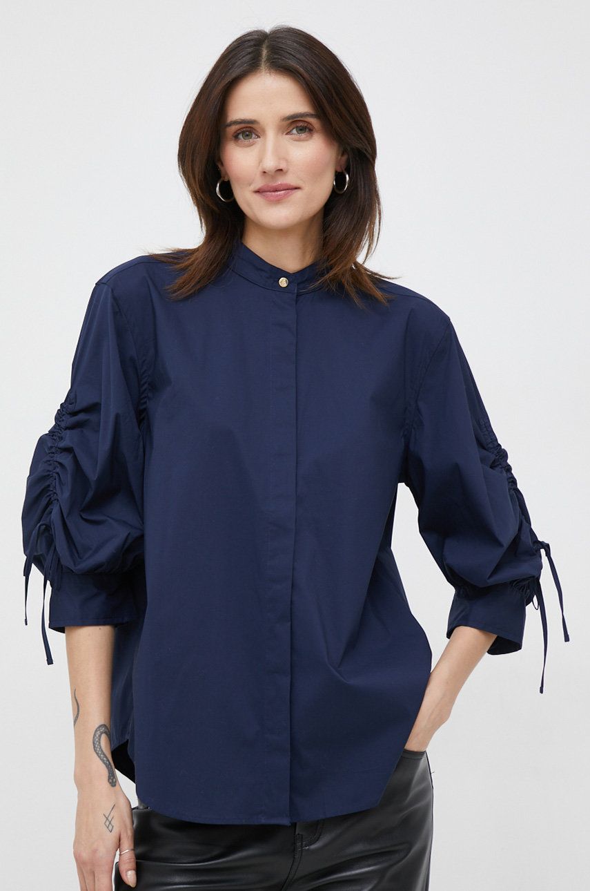 Levně Košile Lauren Ralph Lauren dámská, tmavomodrá barva, regular, se stojáčkem