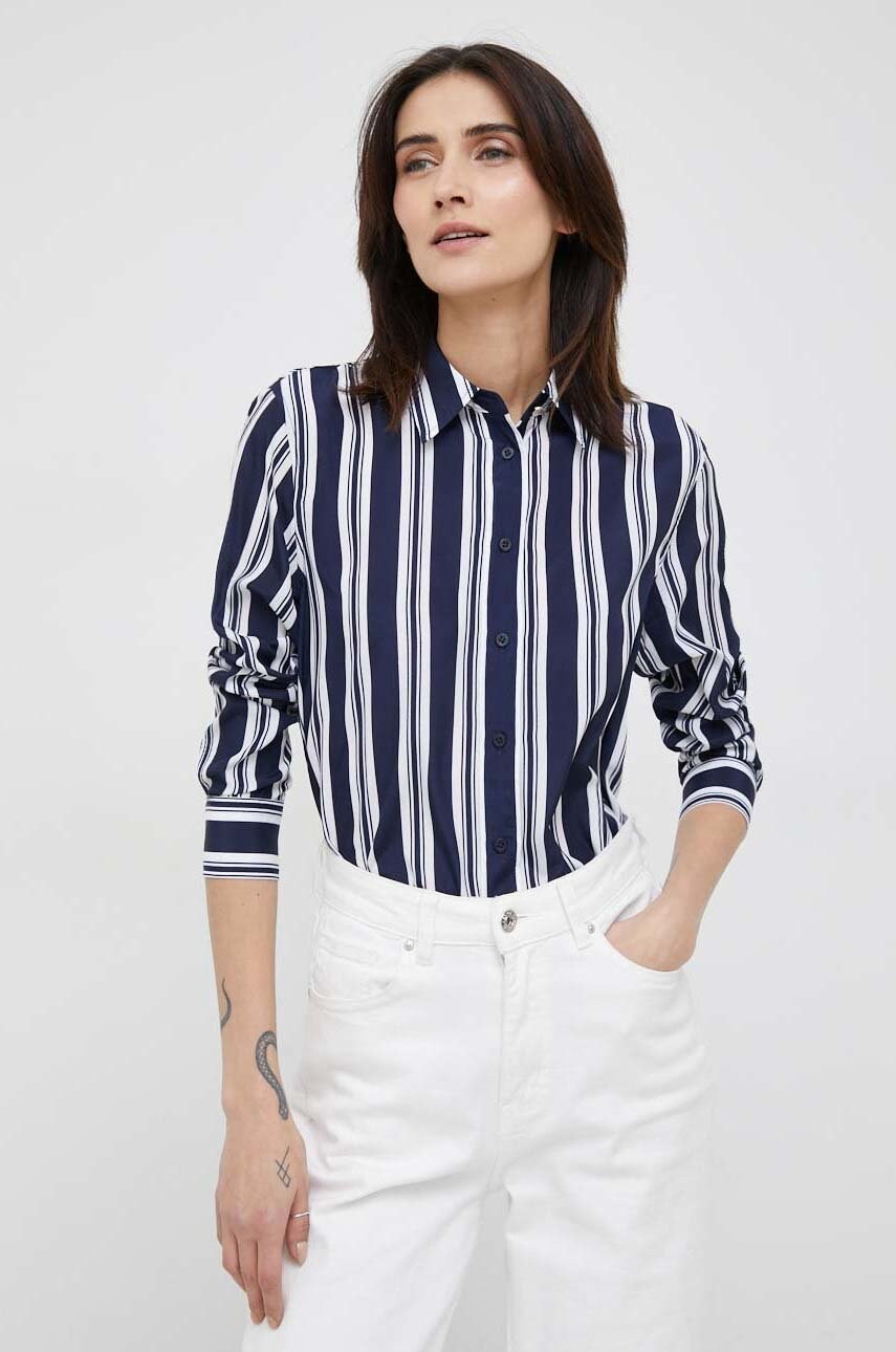 

Рубашка Lauren Ralph Lauren женская цвет синий regular классический воротник
