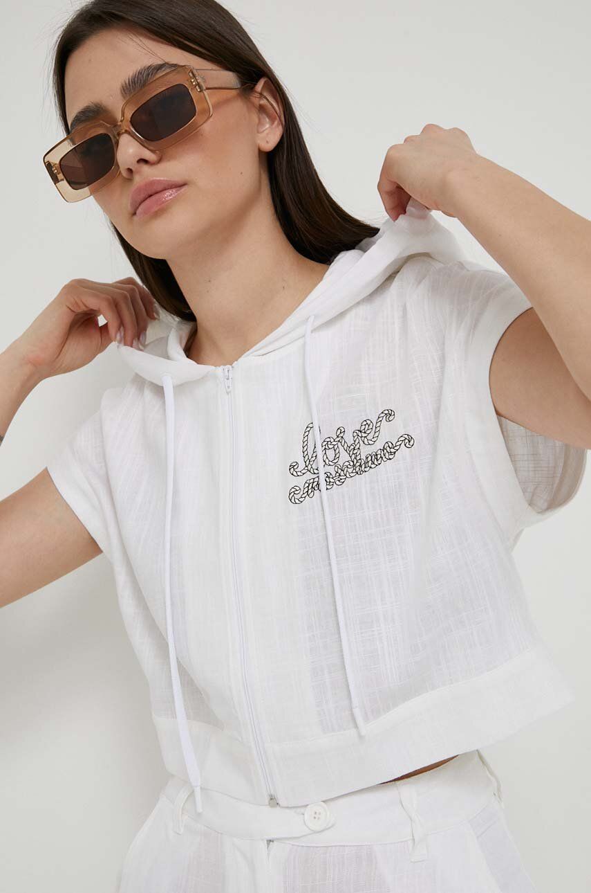 Košile s příměsí lnu Love Moschino bílá barva