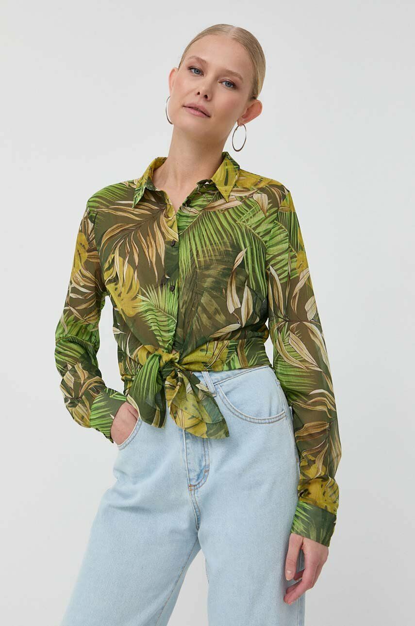 Levně Košile Guess dámská, zelená barva, regular, s klasickým límcem