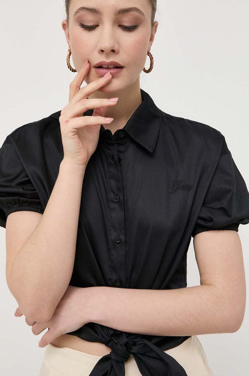 Košile Guess dámská, černá barva, relaxed, s klasickým límcem - černá -  97 % Bavlna