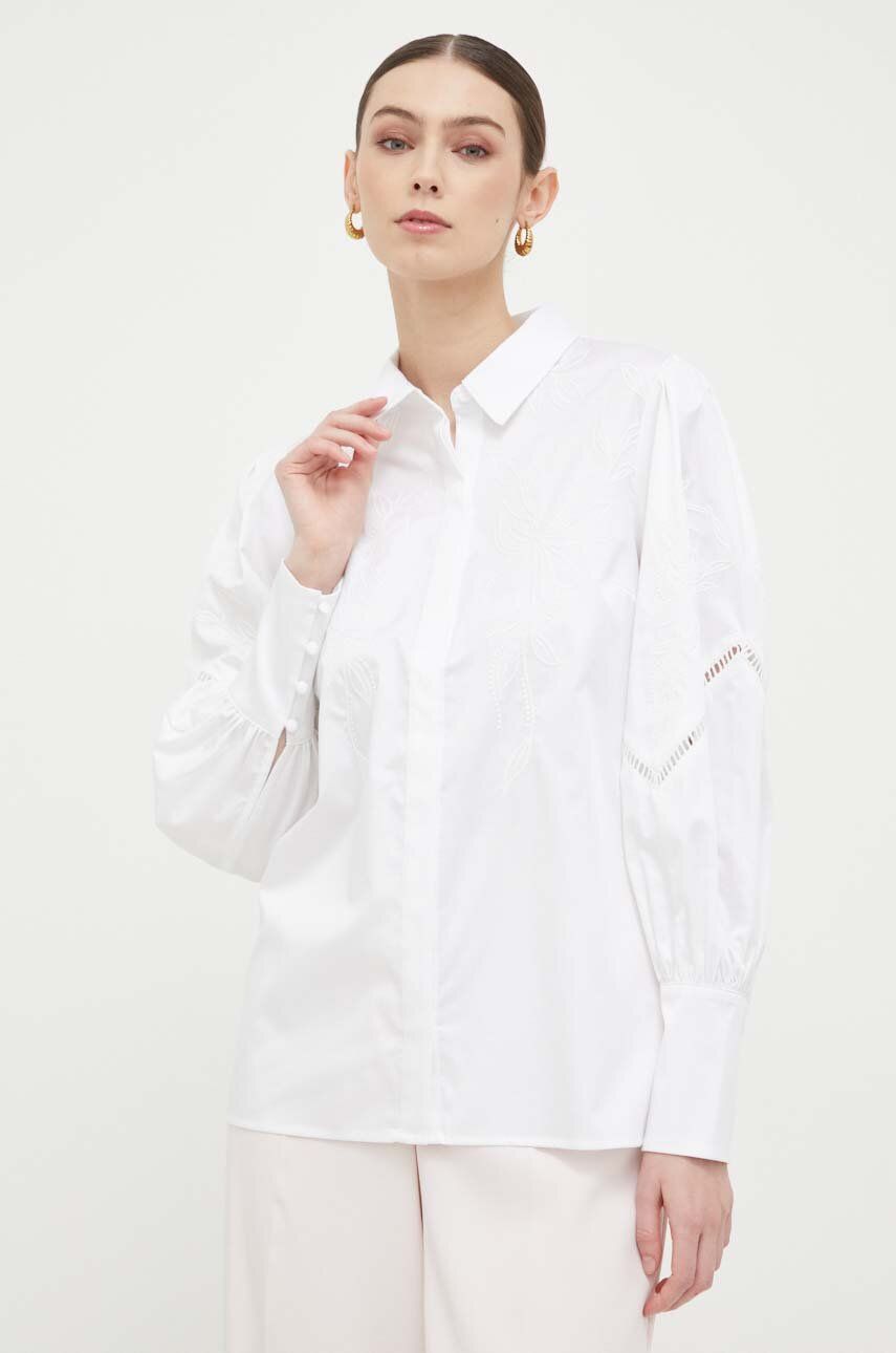 Plátěná košile Guess bílá barva, regular, s klasickým límcem - bílá -  100 % Len