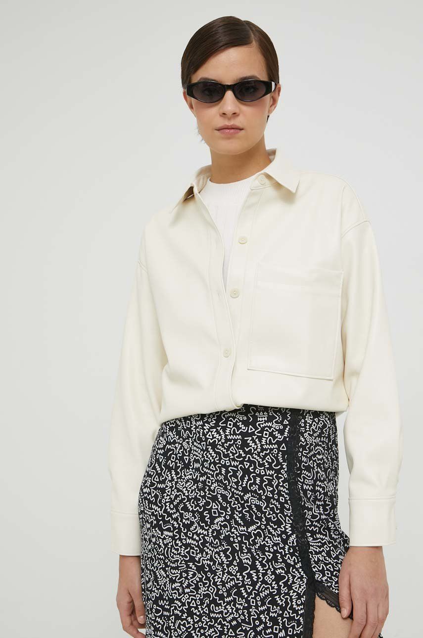 Levně Košile Abercrombie & Fitch dámská, béžová barva, regular, s klasickým límcem