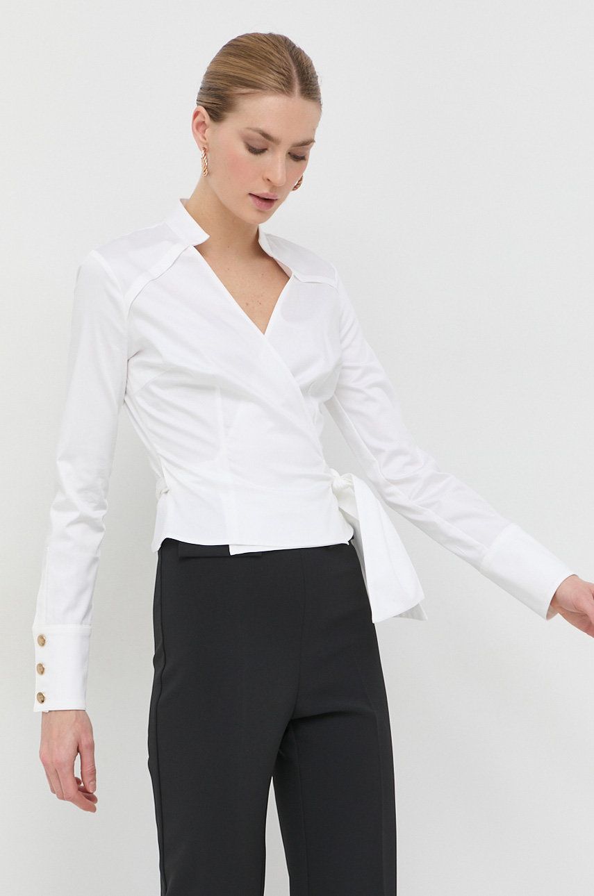 Košile Elisabetta Franchi dámská, bílá barva, slim, se stojáčkem - bílá -  98 % Bavlna