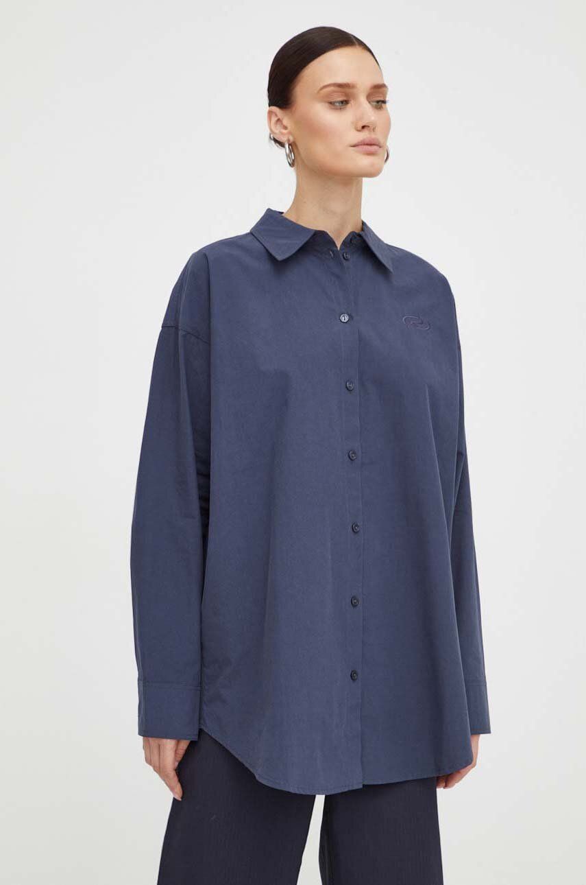 Košile Résumé tmavomodrá barva, relaxed, s klasickým límcem - námořnická modř - 100 % Organická bavl