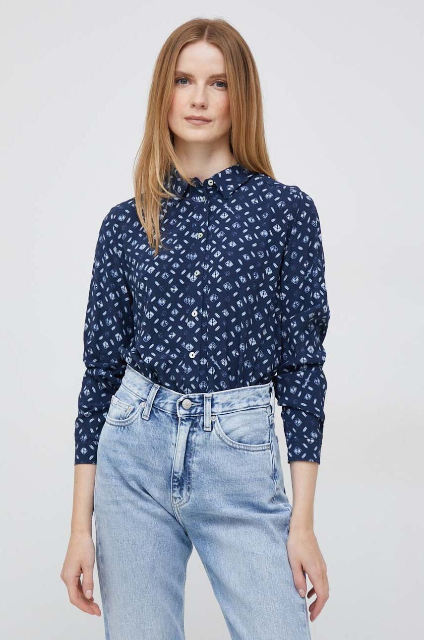 

Рубашка Pepe Jeans Erin женская цвет синий regular классический воротник