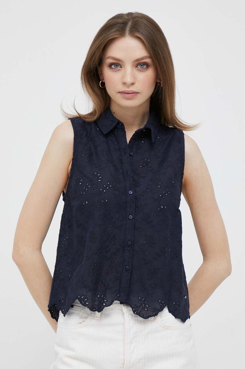 

Хлопковая рубашка Pepe Jeans Eris женская цвет синий regular классический воротник