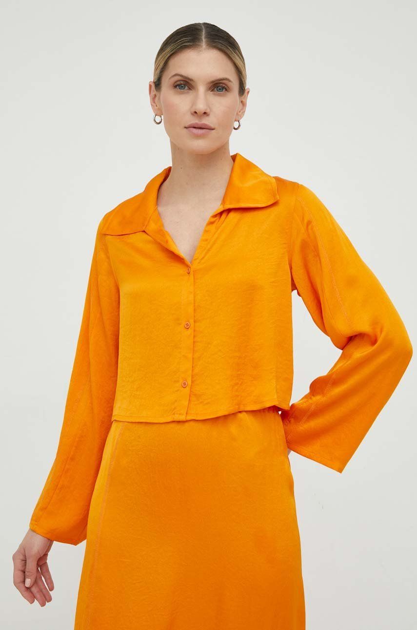 American Vintage camasa femei, culoarea portocaliu, cu guler clasic, regular american american
