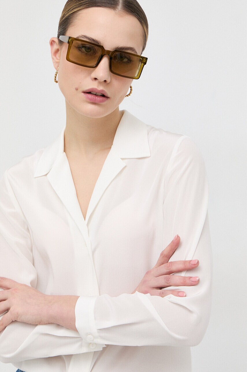 Luisa Spagnoli camasa de matase culoarea alb, cu guler clasic, regular alb